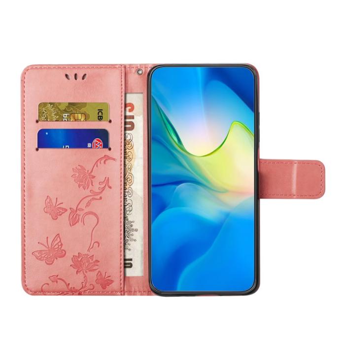 OEM - Samsung Galaxy A57 Plånboksfodral Konstläder Ställ Impr. Fjäril Blomma - Rosa