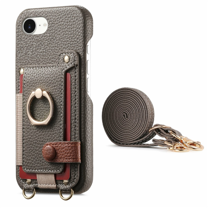 A-One Brand - Mobilskal till iPhone 16e med Korthållare Ring Kickstand - Grå