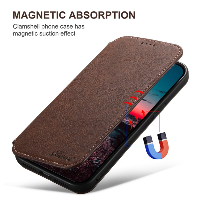 SUTENI - SUTENI iPhone 14 Pro Max Plånboksfodral Magsafe - Brun