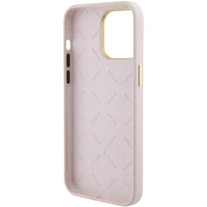 Guess - Guess iPhone 15 Pro Max Mobilskal Silikon Logo Strass - Rosa