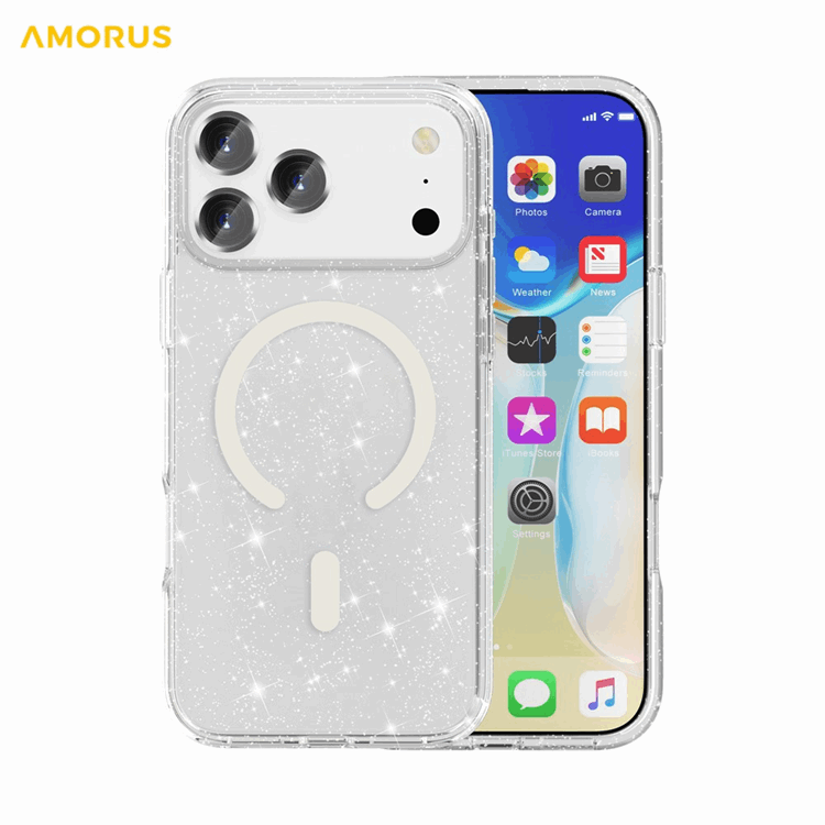 AMORUS Mobilskal till iPhone 17 Pro Magsafe Glitter Powder PC + TPU - Vit (Vit) | 2353 | AlltMobil