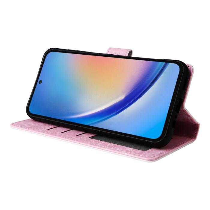 OEM - ABEEL Samsung Galaxy A35 5G Fodral Äkta Läder RFID Skydd - Fjäril Blomma