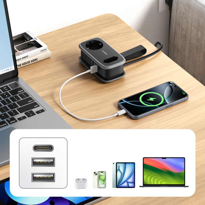 ORICO - Orico 5in1 Grenuttag 15.5W 2xUSB-A 1xUSB-C 2xAC APP - Svart