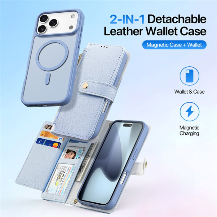Dux Ducis - Dux Ducis iPhone 17 Pro Plånboksfodral MagSafe Detachable Lawa - Ljusblå