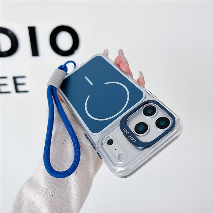 A-One Brand - iPhone 17 Pro Mobilskal MagSafe med Handrem Lens Kickstand - Blå