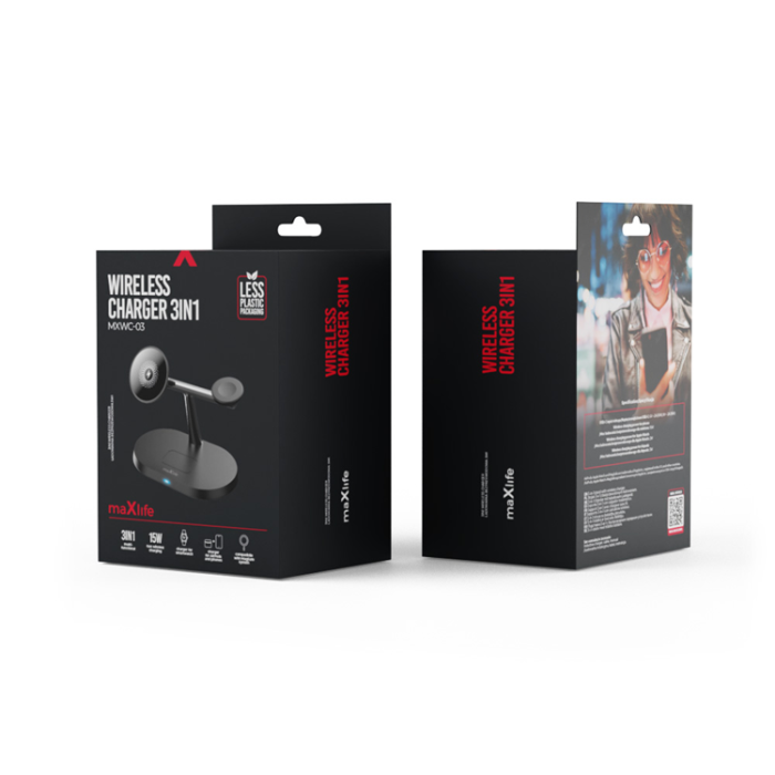 Maxlife - Maxlife 3-in-1 Trådlös Laddare Magsafe iPhone, Apple Watch, AirPods - Svart