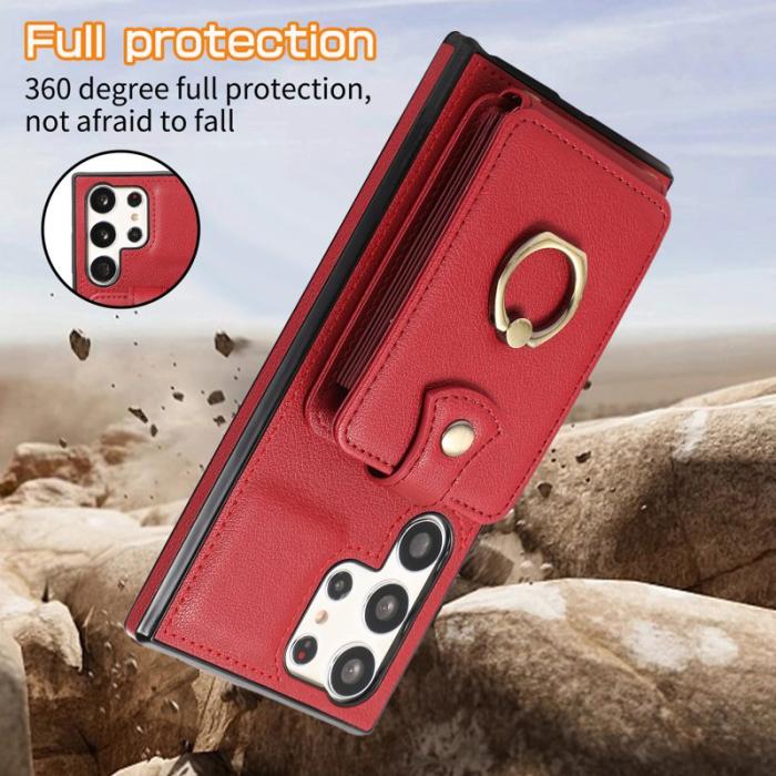 OEM - Mobilfodral för Samsung Galaxy S26 Ultra Ringhållare Kickstand Konstläder Röd