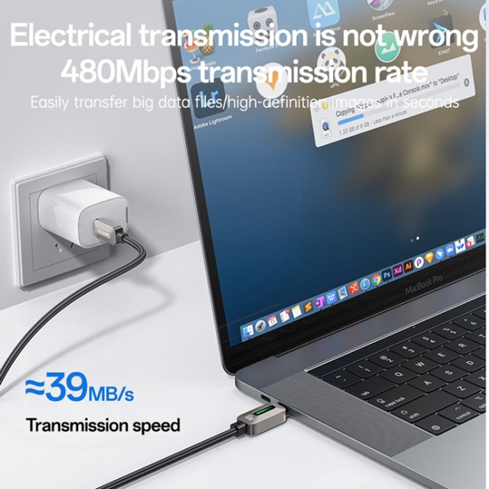Yesido - YESIDO USB-C - USB-C 60W 3A Kabel 1.2m Zinc Allo - Grå