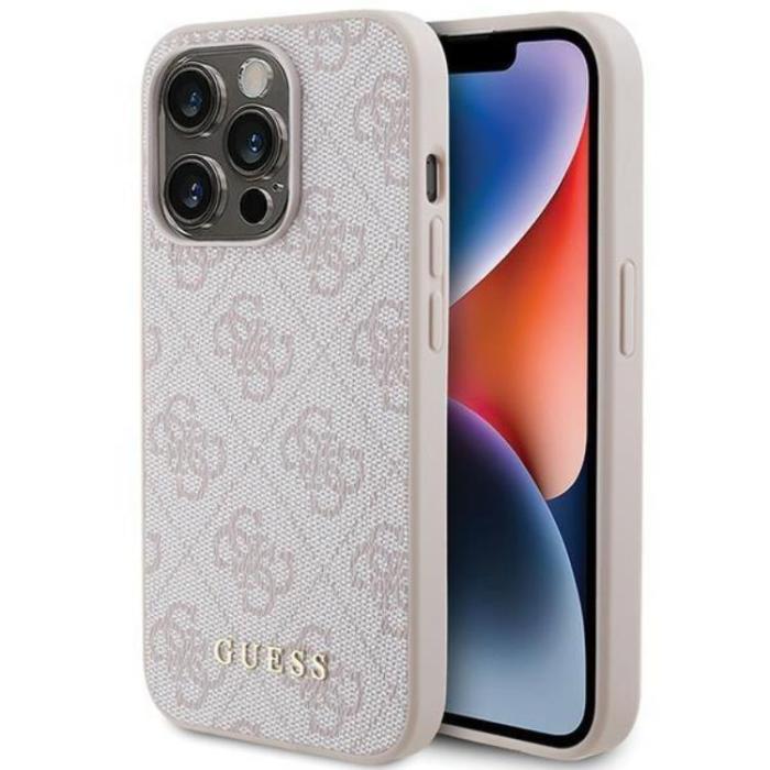 Guess - Guess iPhone 15 Pro Mobilskal Metall Gold Logo - Rosa