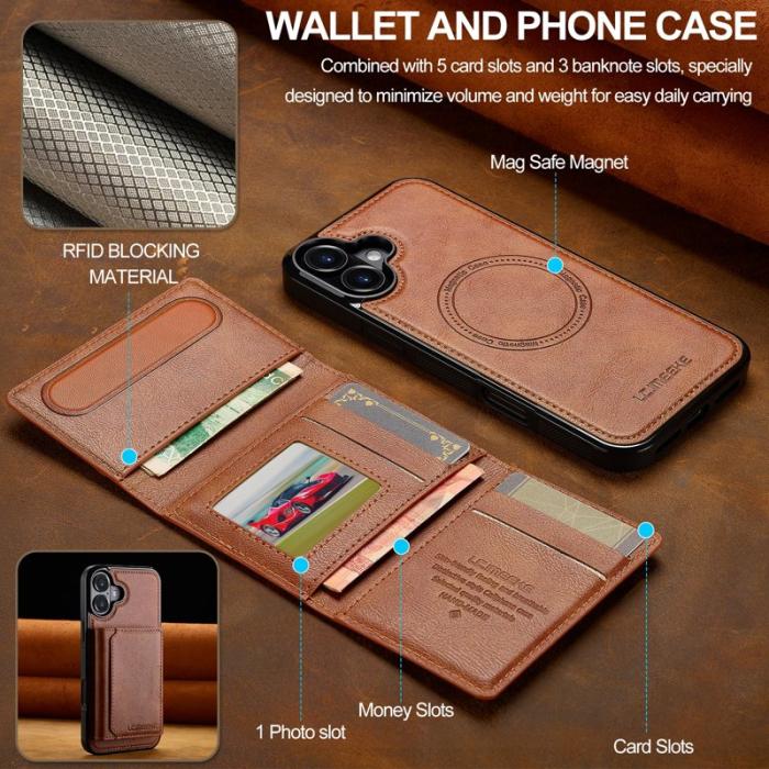 LC.imeeke - LC.IMEEKE L5 iPhone 16 Plus Fodral KonstLäder - Brun