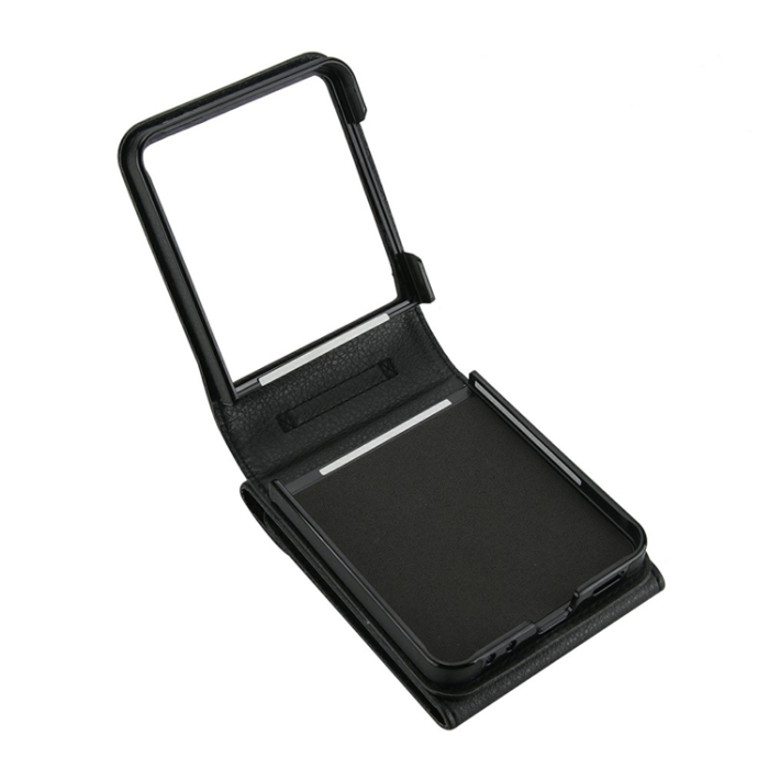 A-One Brand - Galaxy Z Flip7 Plånboksfodral Litchi med Axelrem - Svart