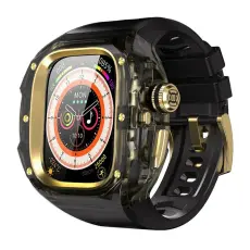 A-One Brand - Armband F&ouml;r Apple Watch Ultra 1/2/3 (49mm) Silikon med Skal - Guld/Svart
