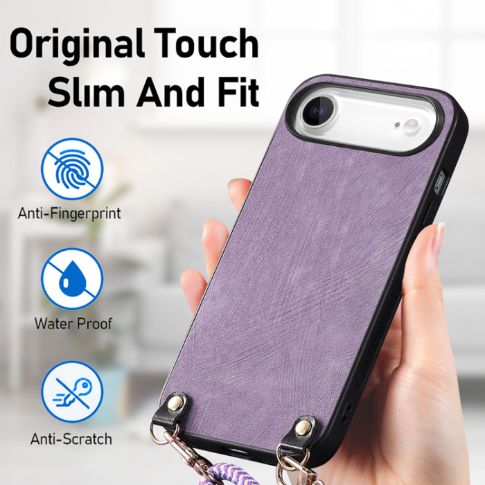 A-One Brand - iPhone Air Mobilskal med Justerbar Rem Retro Läder - Lila
