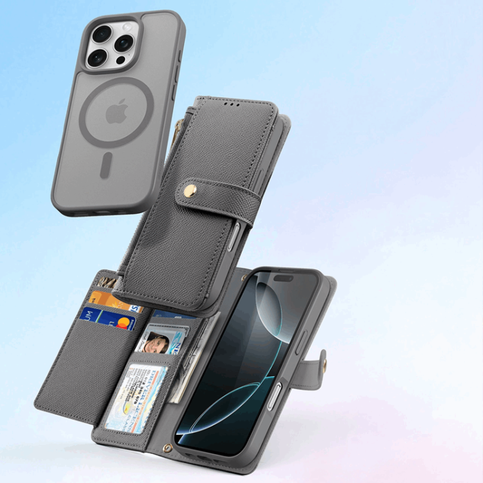 Dux Ducis - Dux Ducis iPhone 16 Pro Plånboksfodral Lawa Läder - Grå