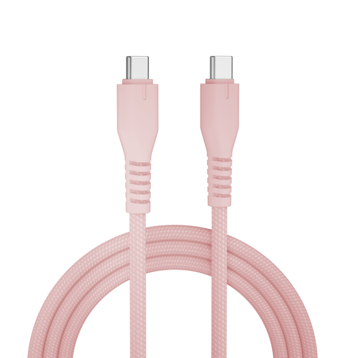 QUALO - QUALO USB-C till USB-C Kabel 3A 1.5m Nylon QKN-CC-16 - Rosa