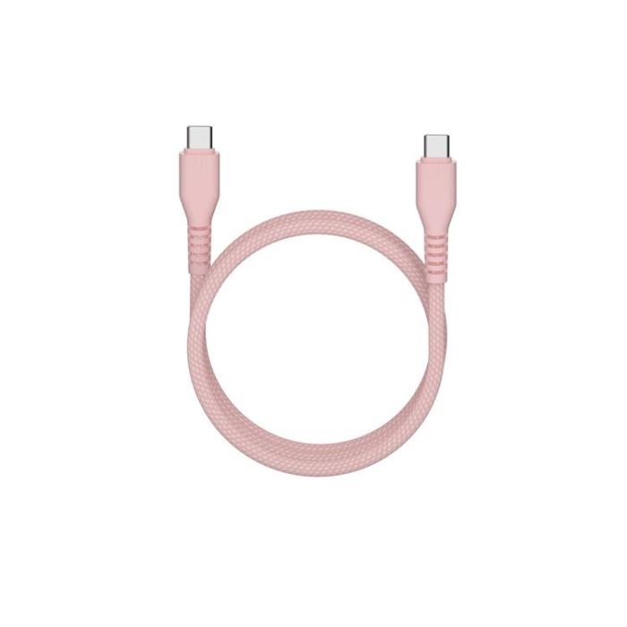 QUALO - QUALO USB-C till USB-C Kabel 3A 1.5m Nylon QKN-CC-16 - Rosa