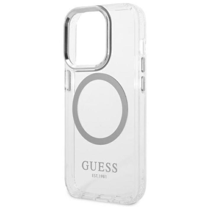 Guess - GUESS iPhone 14 Pro Max Skal Magsafe Metal Outline - Silver