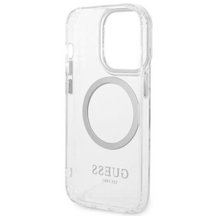 Guess - GUESS iPhone 14 Pro Max Skal Magsafe Metal Outline - Silver
