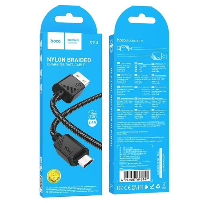 Hoco - HOCO USB-A till Micro-USB Kabel 2.4A X113 1 m - Svart