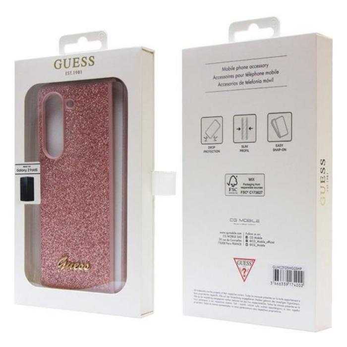 Guess - Guess Galaxy Z Fold 5 Mobilskal Läder Triangle Strass - Rosa