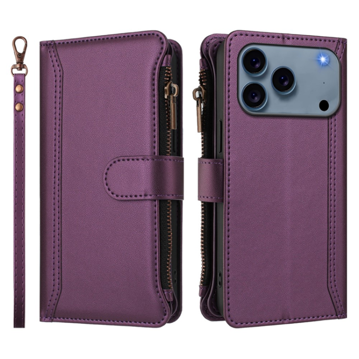 A-One Brand - iPhone 17 Pro Plånboksfodral Zipper Med Rem - Lila