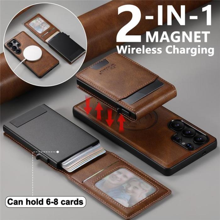 SUTENI - SUTENI Mobilskal för Galaxy S24 Ultra MagSafe Korthållare H19 - Brun