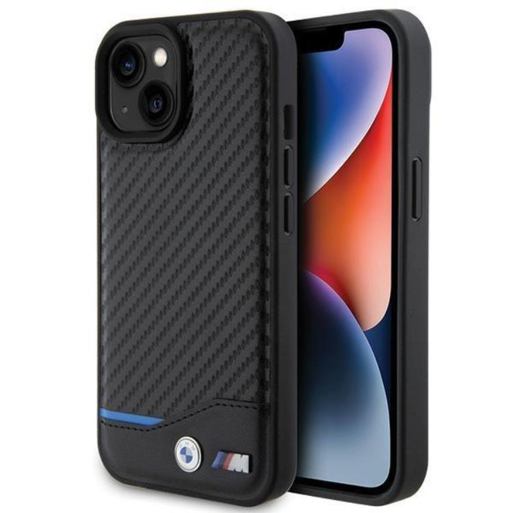 BMW iPhone 15 Plus Mobilskal Läder Carbon - Svart | 2353 | AlltMobil