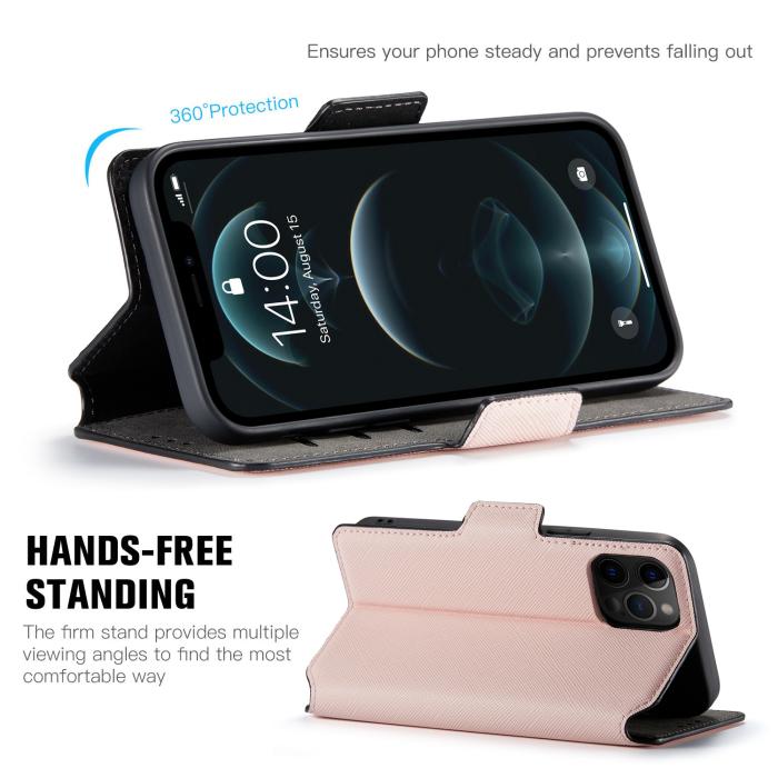 MUXMA - Muxma Saffiano Plånboksfodral till Apple iPhone 12 & 12 Pro - Rosa