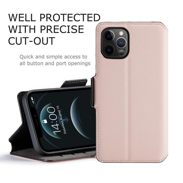 MUXMA - Muxma Saffiano Plånboksfodral till Apple iPhone 12 & 12 Pro - Rosa