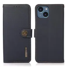 KHAZNEH - KHAZNEH iPhone 14 Plus Pl&aring;nboksfodral RFID &Auml;kta L&auml;der - Bl&aring;