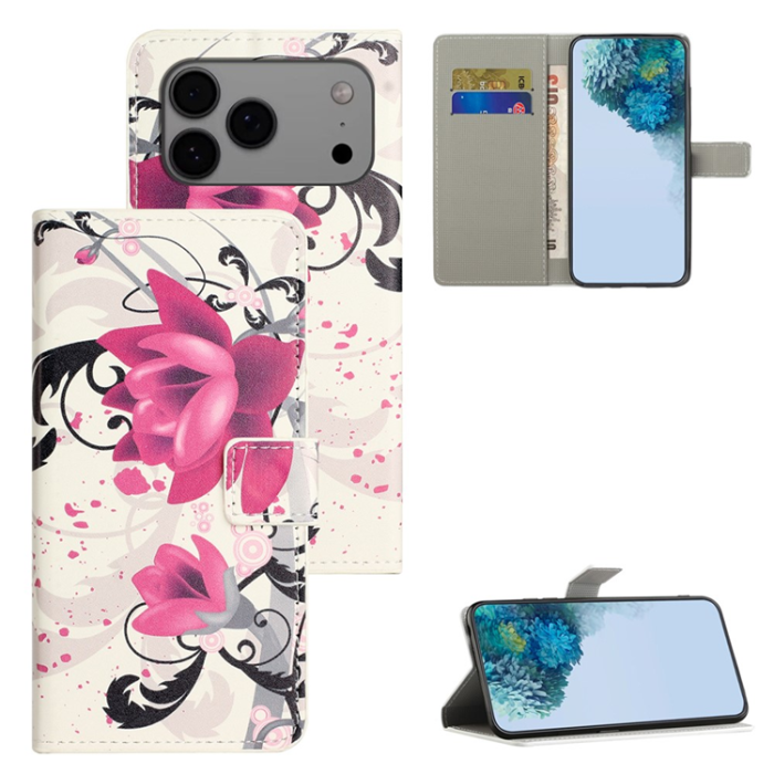 A-One Brand - iPhone 17 Pro Plånboksfodral Pattern Print Läder - Lotus