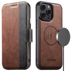 SUTENI - SUTENI iPhone 16 Pro Max Plånboksfodral Magsafe Cowhide - Brun