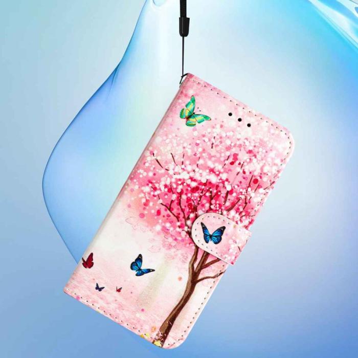 OEM - Samsung Galaxy A37 Plånboksfodral Konstläder Tryckt Mönster - Cherry Tree