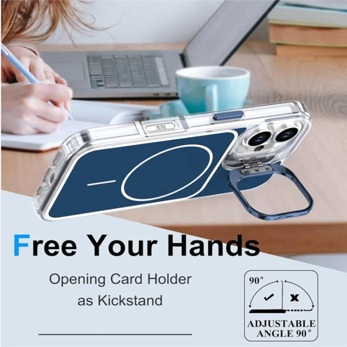 A-One Brand - iPhone 16 Plus Mobilskal MagSafe Lens Kickstand med Handrem - Blå