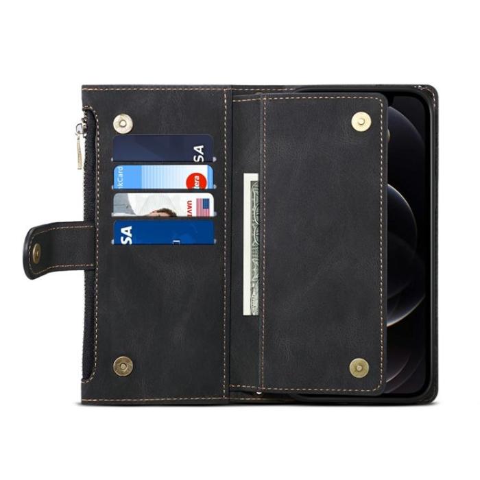 OEM - iPhone 14 Pro Max Plånboksfodral Flap Zipper Strap - Svart