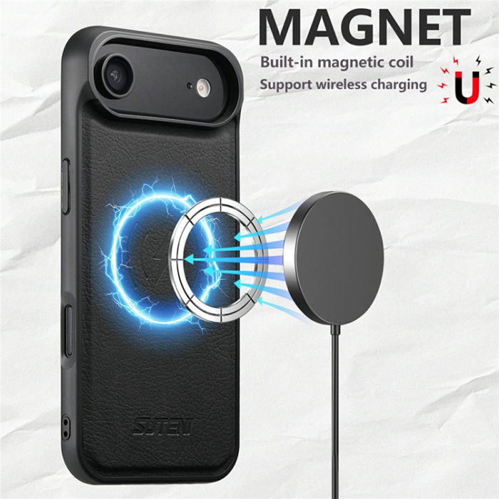 SUTENI - SUTENI iPhone Air Mobilskal MagSafe Litchi Texture - Svart