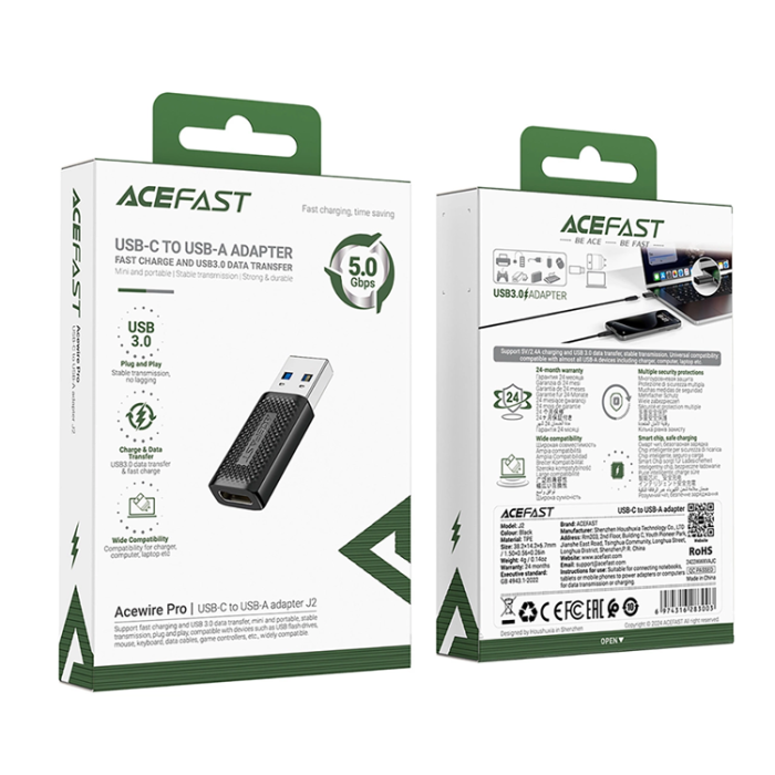 Acefast - Acefast USB-C till USB-A Adapter 5Gb/s - Svart
