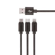 Setty - Setty 3in1 USB/MicroUSB/Lightning/Typ-C Kabel 1m 2A KN3W1-01 Svart