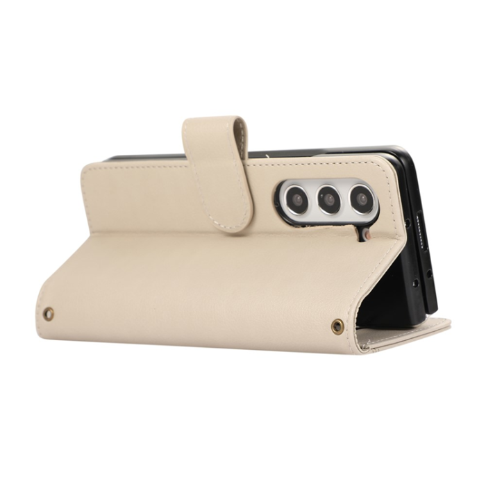 A-One Brand - Galaxy Z Fold7 Plånboksfodral Multi Zipper Läder - Beige