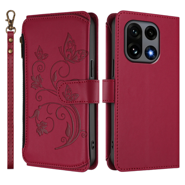 A-One Brand - OnePlus 15 Konstläder Plånboksfodral Butterfly Floral Imprint Zipper