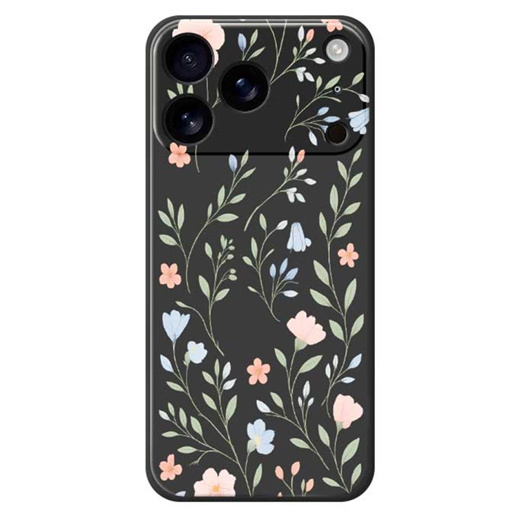 iPhone 17 Pro Mobilskal Pink Blue Flowers Pattern TPU - Svart | 2353 | AlltMobil