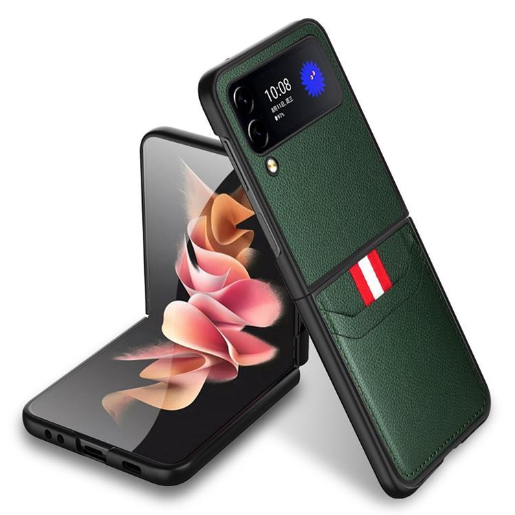 Galaxy Z Flip 4 Skal Litchi Korthållare - Grön | 2353 | AlltMobil