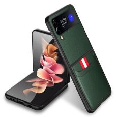 A-One Brand - Galaxy Z Flip 4 Skal Litchi Korthållare - Grön