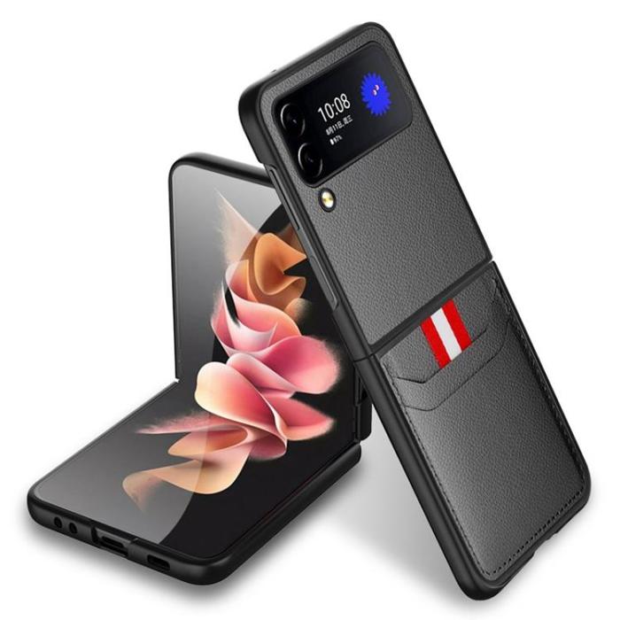 A-One Brand - Galaxy Z Flip 4 Skal Litchi Korthållare - Grå
