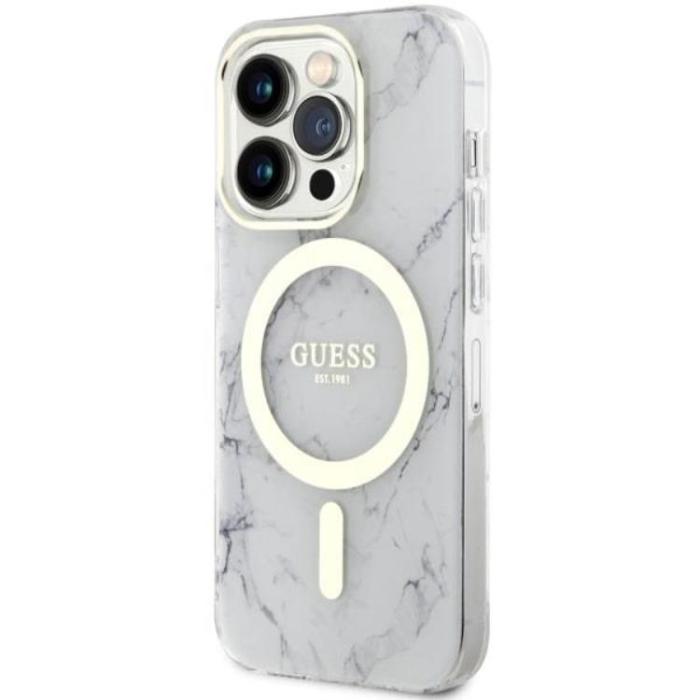 Guess - Guess iPhone 14 Pro Mobilskal MagSafe Marble - Vit
