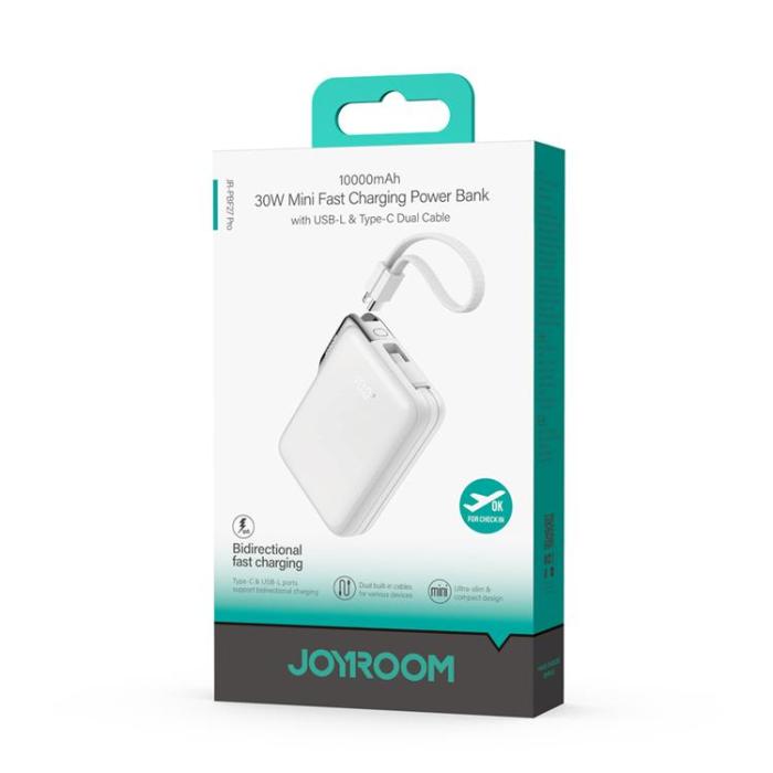 Joyroom - Joyroom Powerbank 10000 mAh 30W med USB-C och Lightning Kablar - Vit