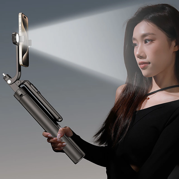 OEM - Selfiestick Teleskopstativ 1.75m Auminiumlegering Med Dubbel Lampa