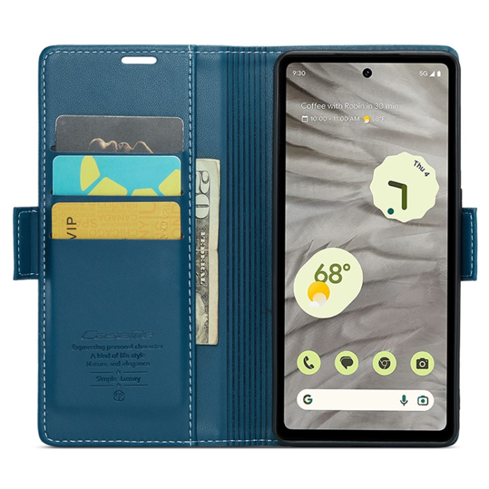 Caseme - Caseme Google Pixel 7A Plånboksfodral RFID Litchi - Blå