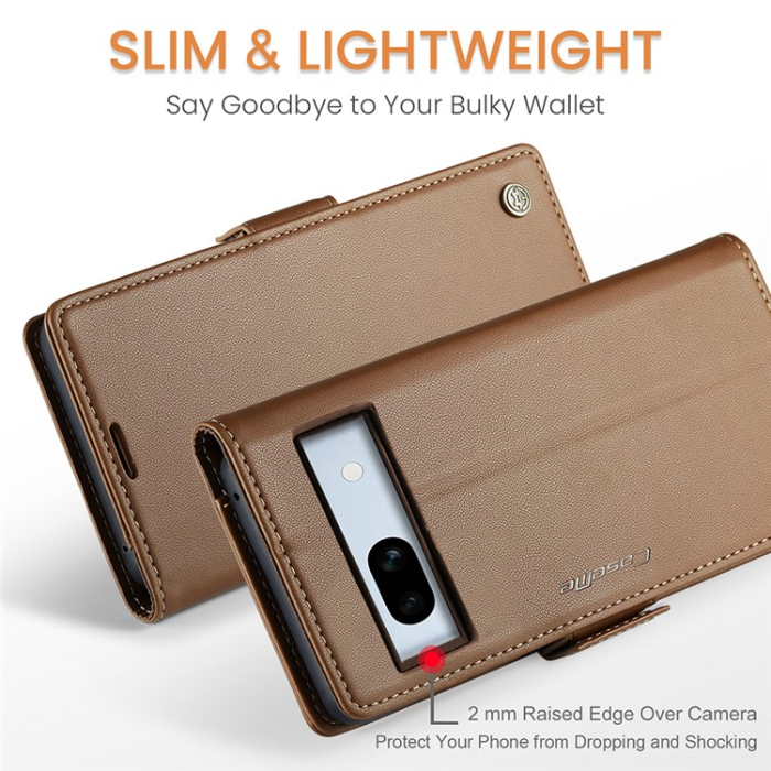 Caseme - Caseme Google Pixel 7A Plånboksfodral RFID Litchi - Brun