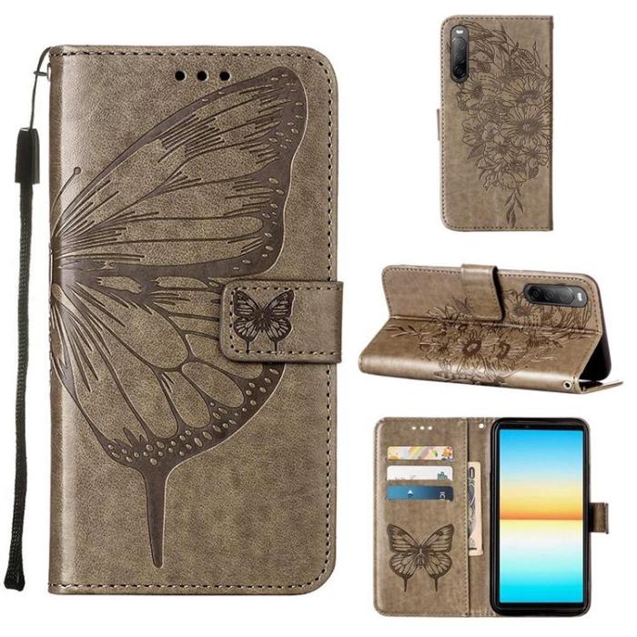 A-One Brand - Sony Xperia 10 IV Plånboksfodral Butterfly - Grå